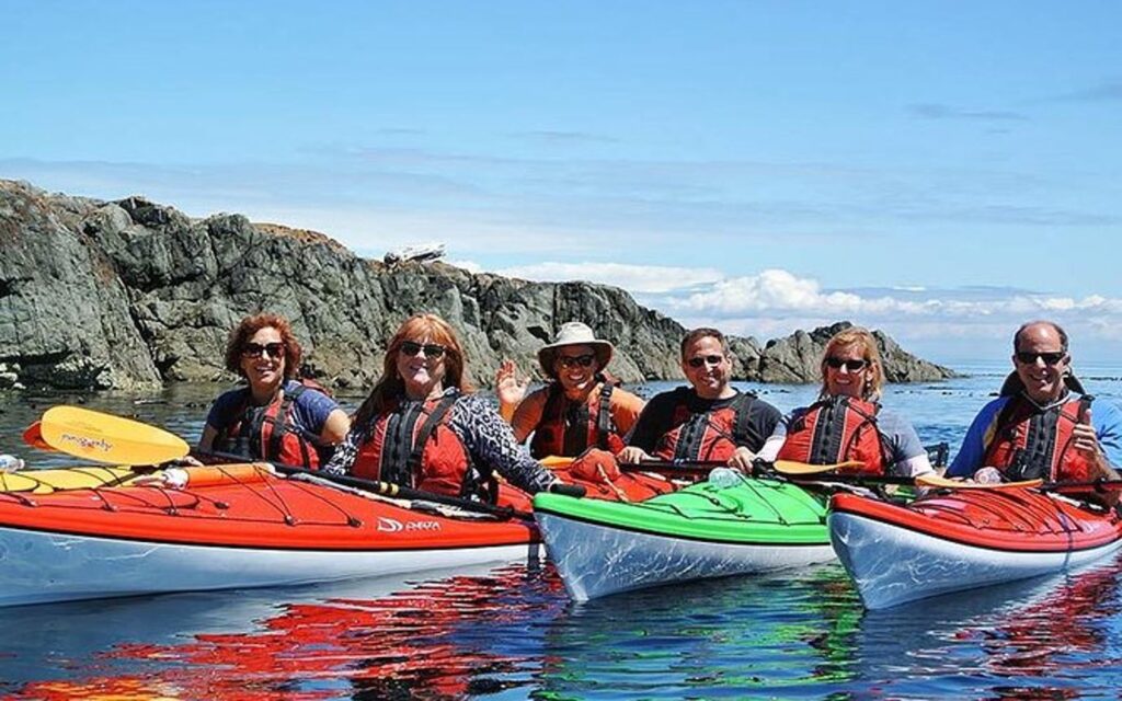 a group of participants on an oak bay kaying tour near victoria, bc