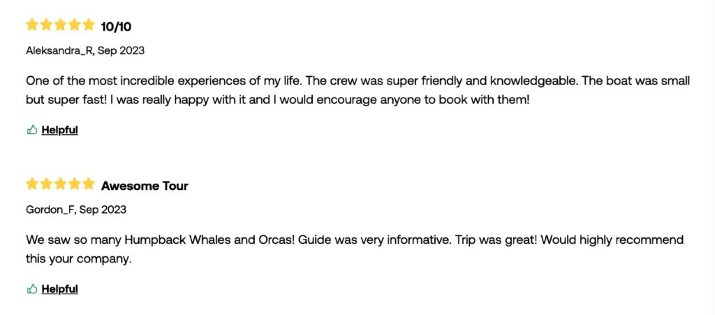 Reviews of the semi-covered whale watching Nanaimo, BC tours.