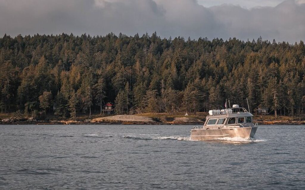 A semi-enclosed Nanaimo whale watching vessel.