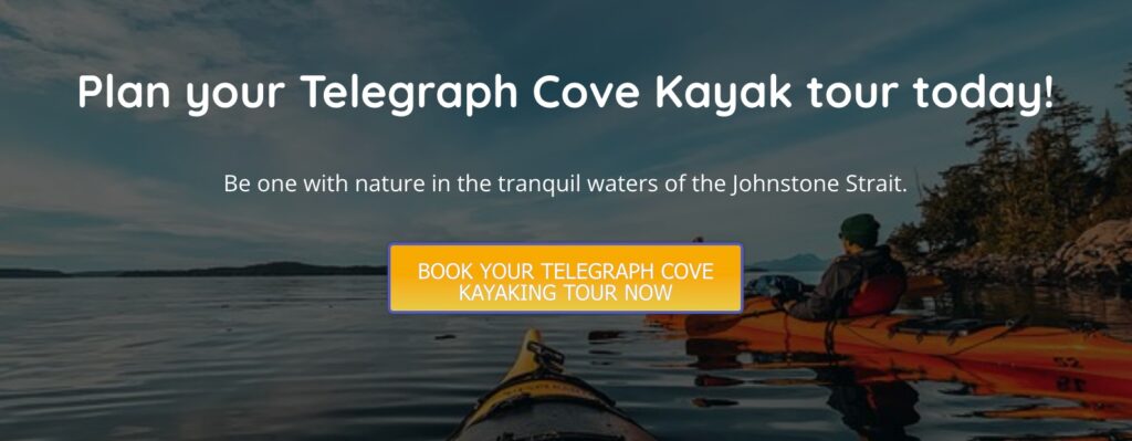 A banner for Telegraph Cove kayaking tours.