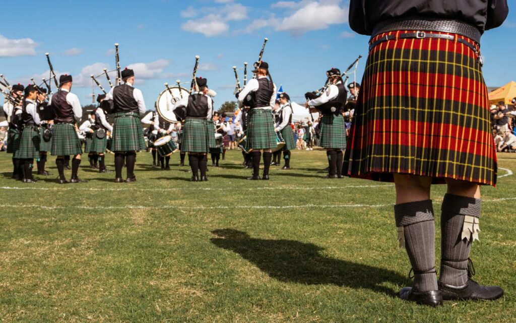 A piping band plays at the Highland Games and Celtic Festival on the May long weekend Victoria, BC.