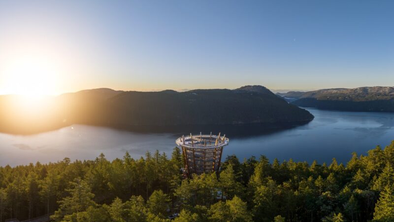 A panoramic view of Finlayson Arm for an article on how to get to the Malahat Skywalk from Victoria.