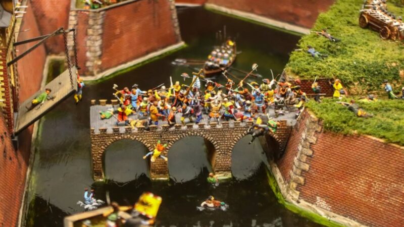 A medieval battle scene at Miniature World Victoria.