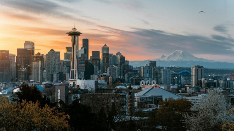 A view of the Seattle skyline on a Seattle road trip from Victoria.